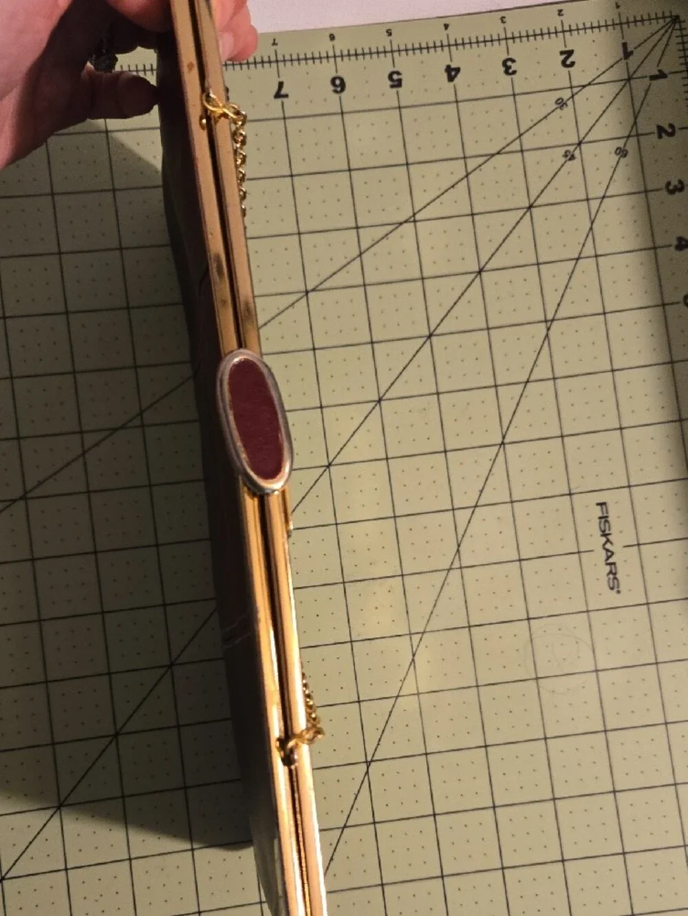 Vintage Etra Burgundy Leather Pop Open Clutch with Gold Chain